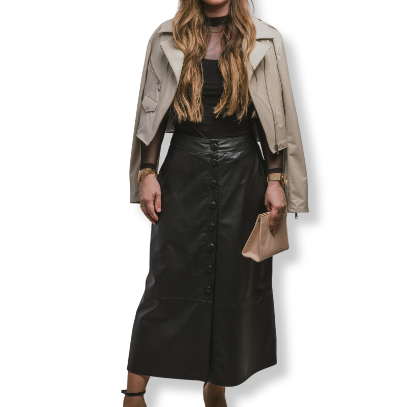 Saia Midi OMK Couro com Botões REF 337