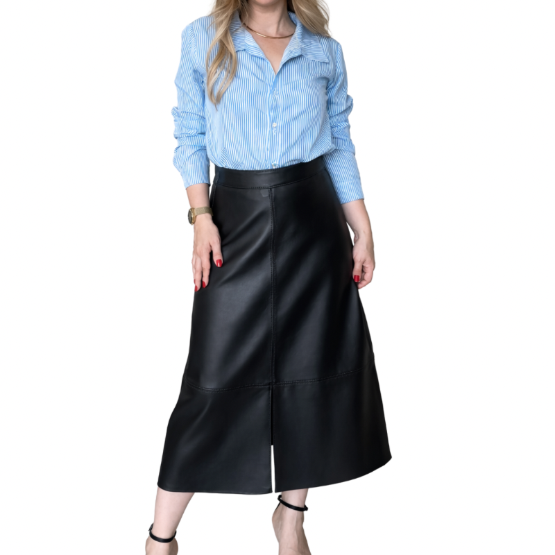 Saia OMK Couro Midi Evasê Ref 338