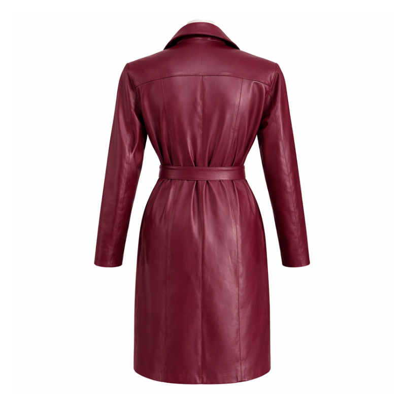 Abrigo Femenino de Cuero Color Borgoña Ref. 524