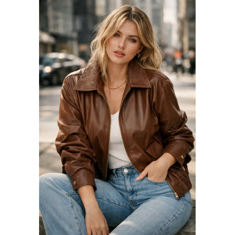 Jaqueta de Couro Bomber OVER Ref. 921