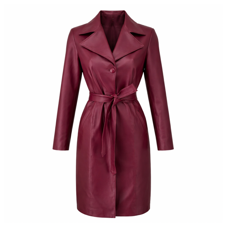 Sobretudo Feminino em Couro Bordo Ref. 524