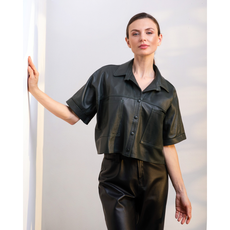 Camisa Cropped de Piel Manga Corta Ref 369