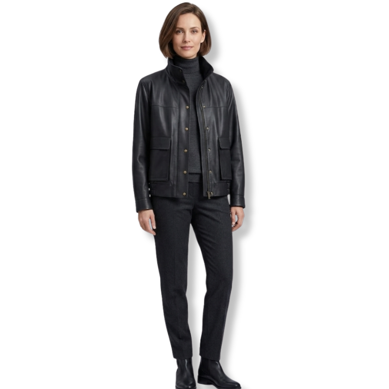 Jaqueta Bomber Couro Gola Alta Ref 922