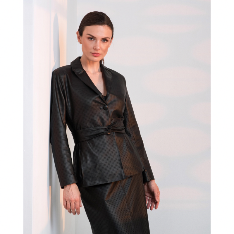 Blazer de Couro Feminino Pelica Vazada Ref.509