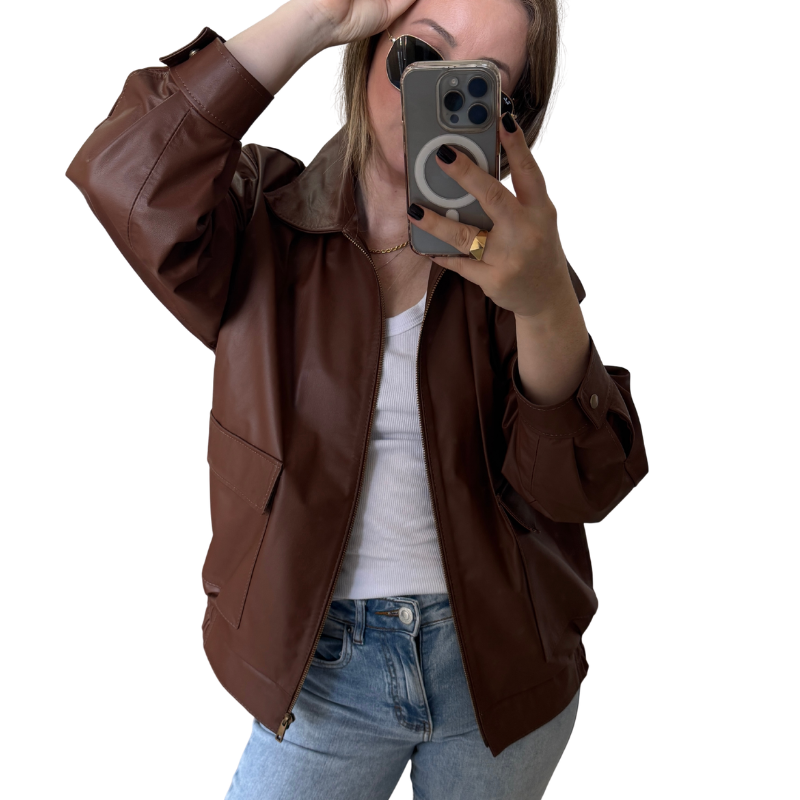 Jaqueta de Couro Bomber OVER Ref. 921