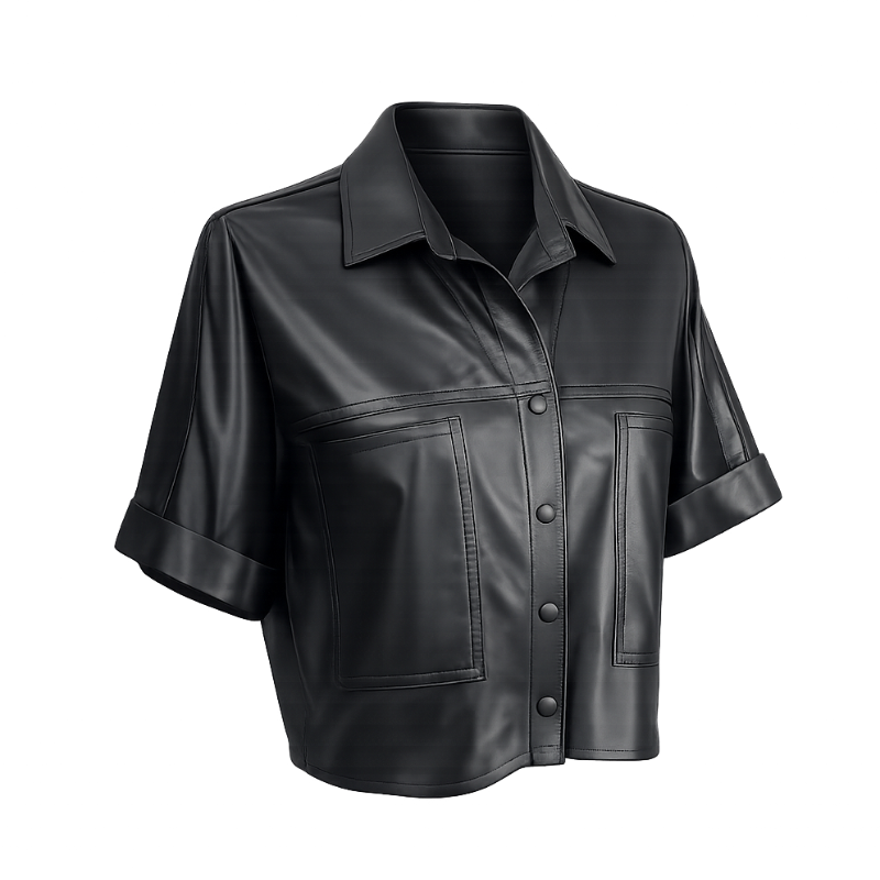 Camisa Cropped em Pelica Manga Curta Ref 369