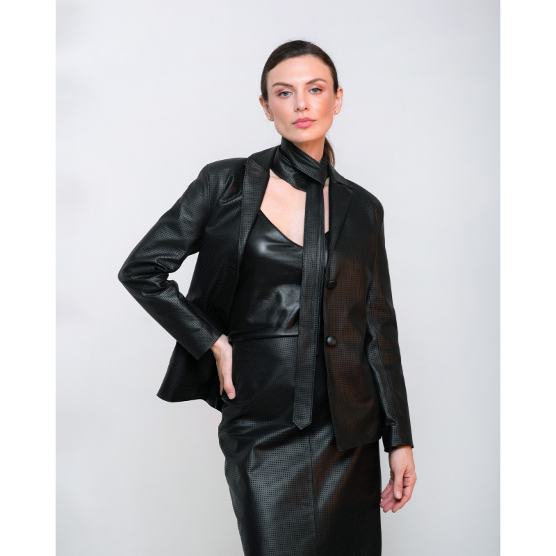Blazer de Couro Feminino Pelica Vazada Ref.509