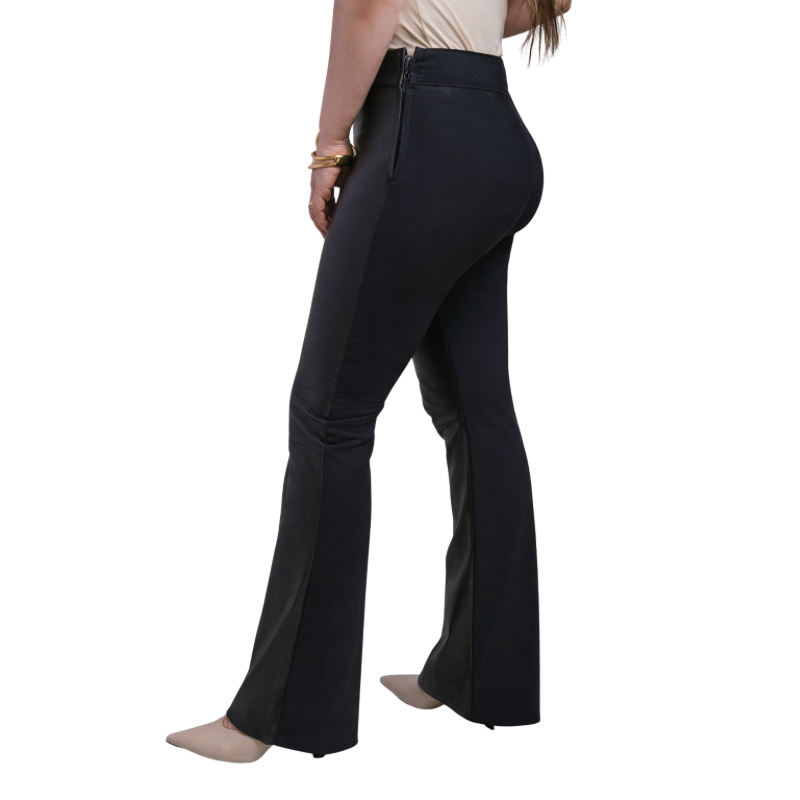 Calça Flare em Couro com Tecido Ref 404
