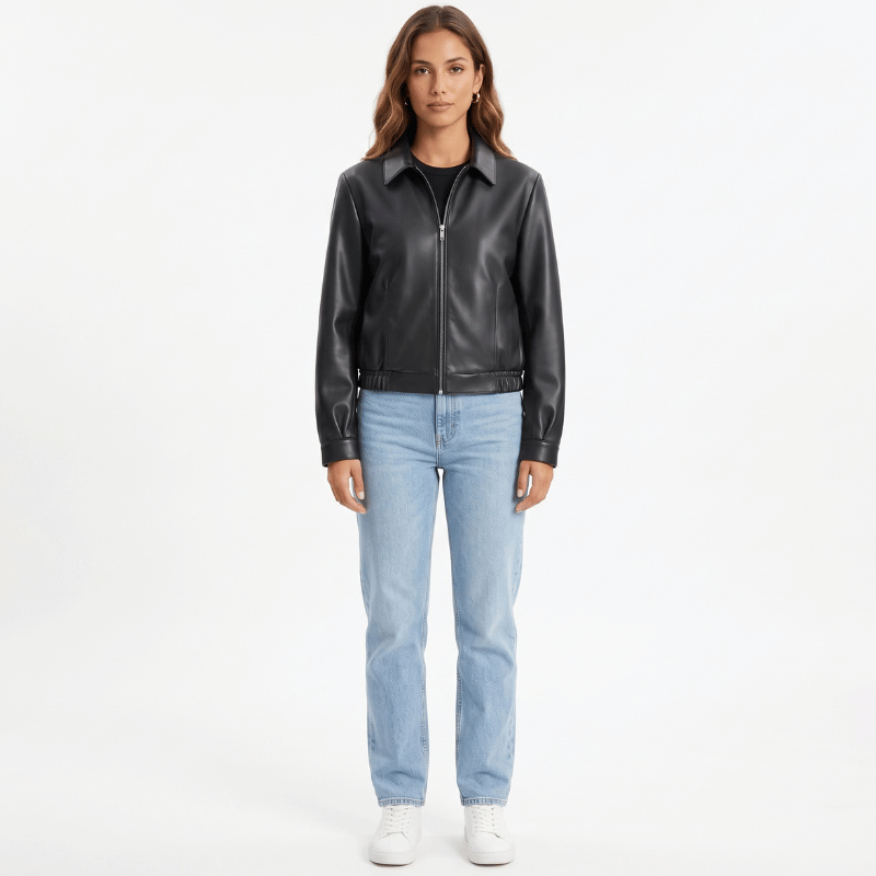 Short Leather Bomber Jacket Ref 153