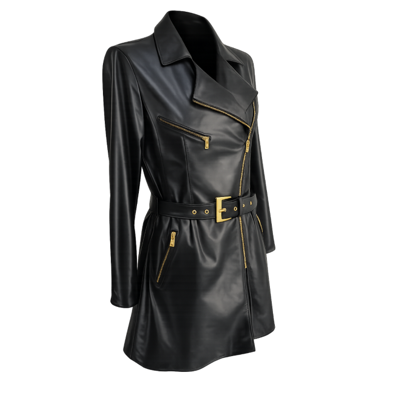 Trench Coat em Couro Feminino Ref.531