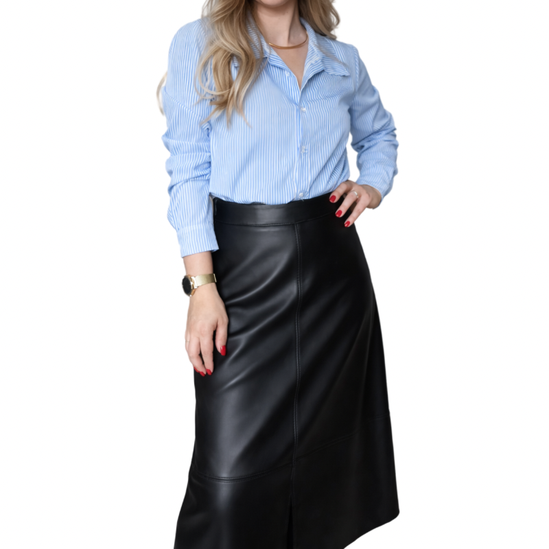 Saia OMK Couro Midi Evasê Ref 338