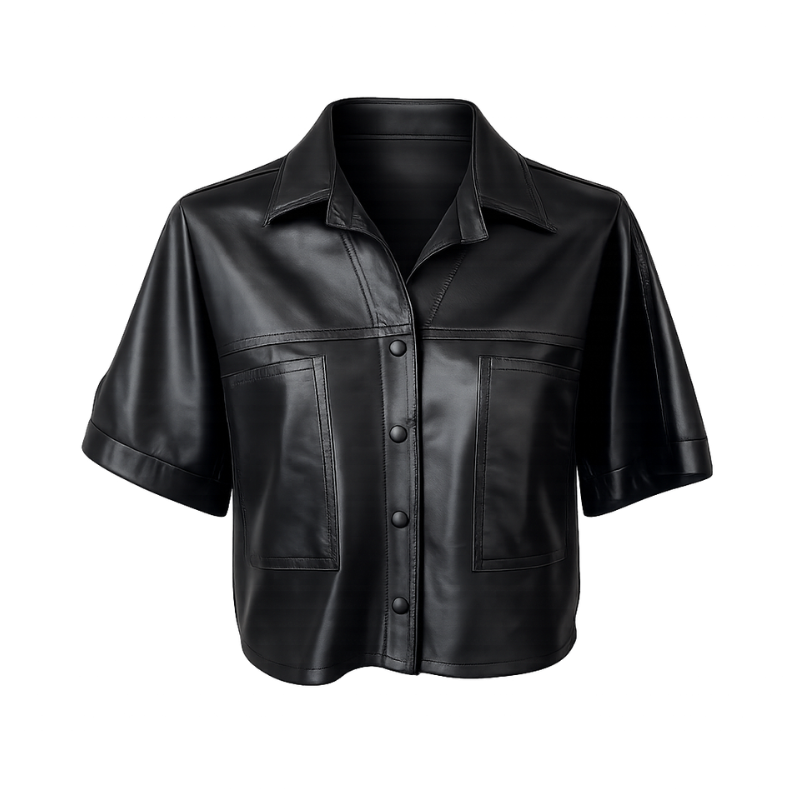 Camisa Cropped em Pelica Manga Curta Ref 369