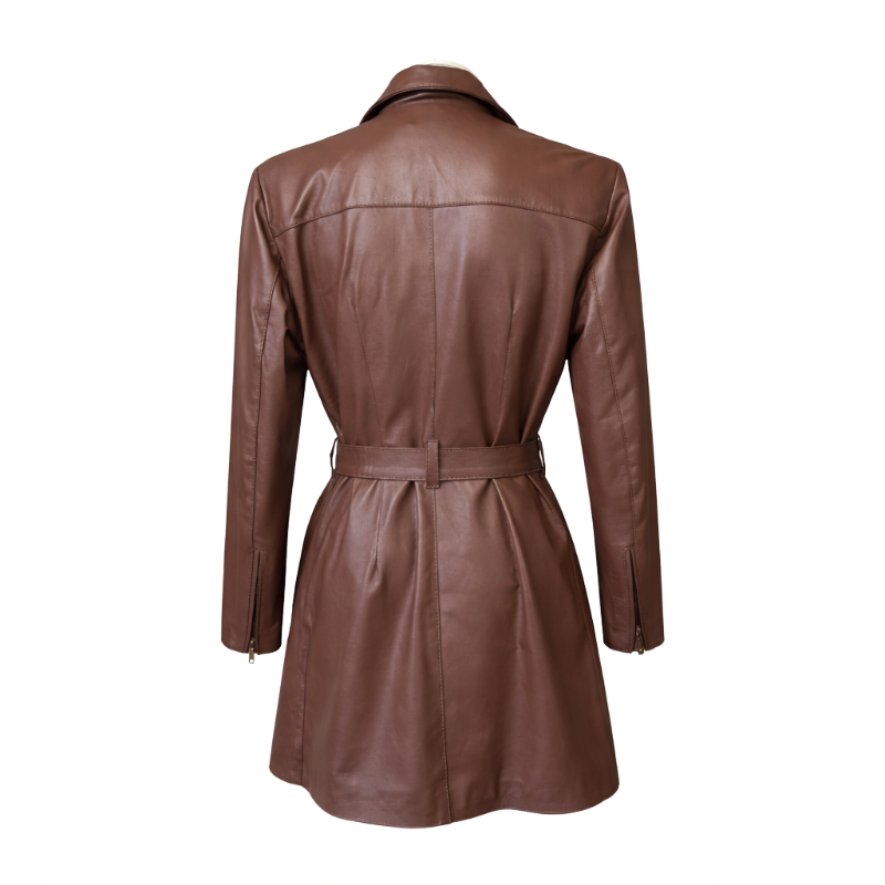 Trench Coat em Couro Feminino Marrom Ref.531