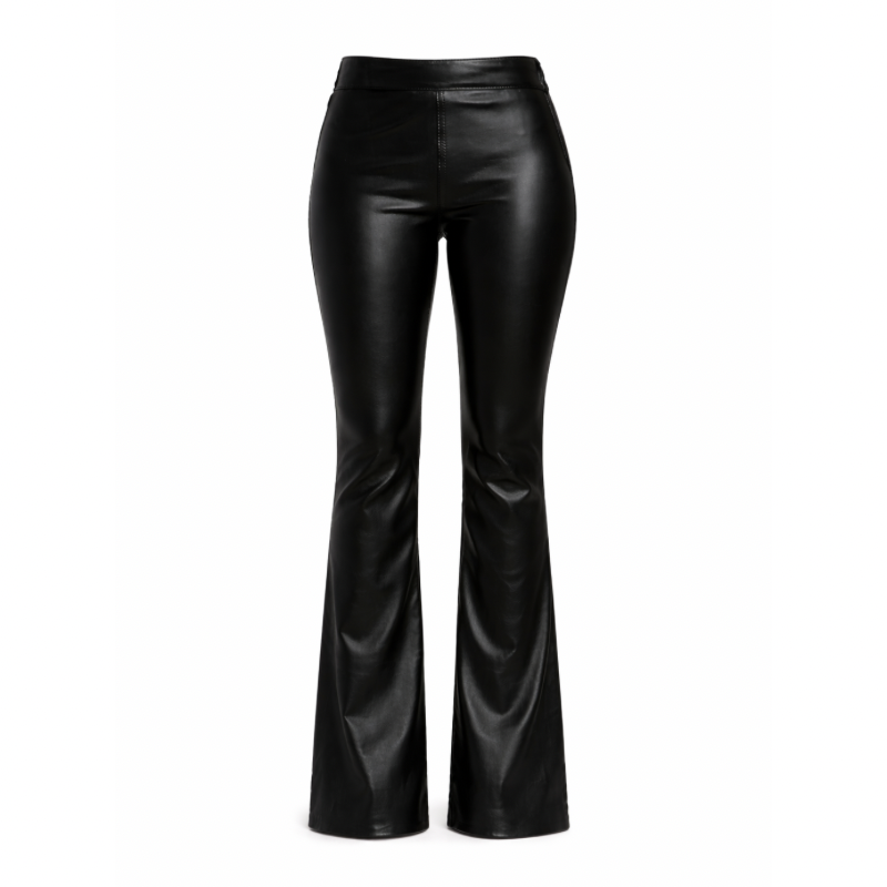 Calça Flare em Couro com Tecido Ref 404
