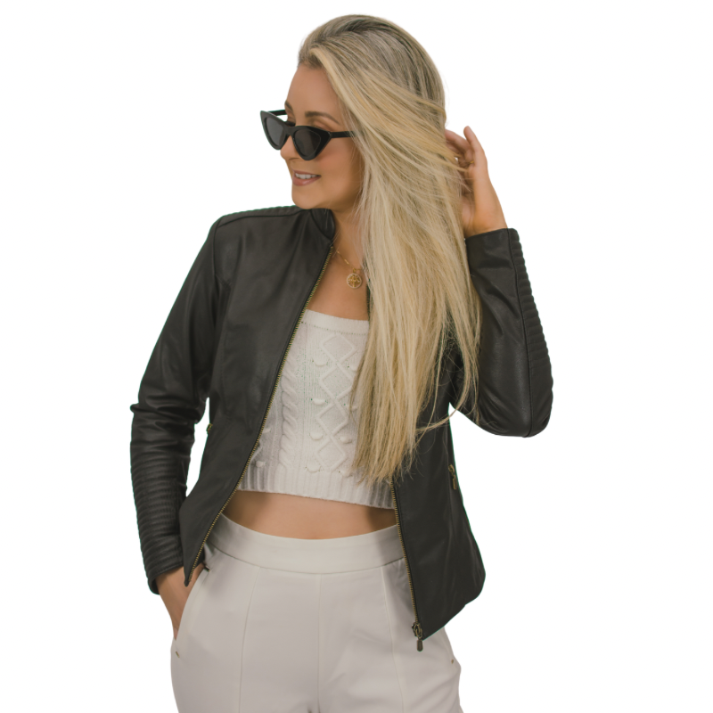 Jaqueta de couro biker feminina Jaqueta de Couro Feminina Biker 185