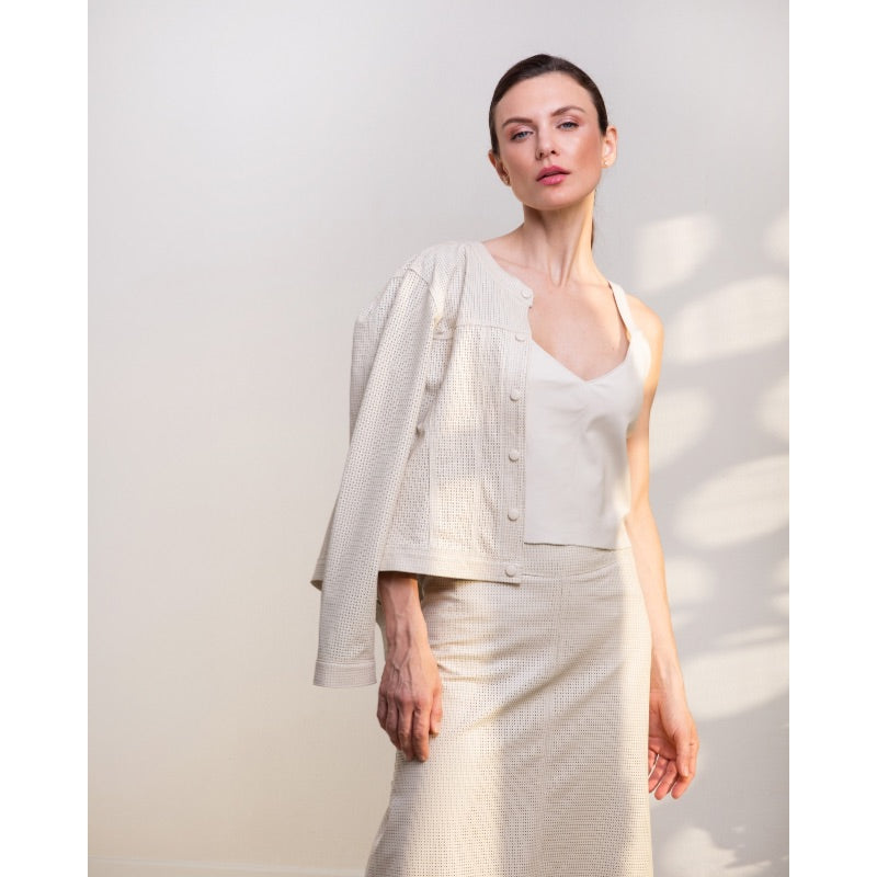 Jaqueta de Couro Vazado Off White Ref. 933