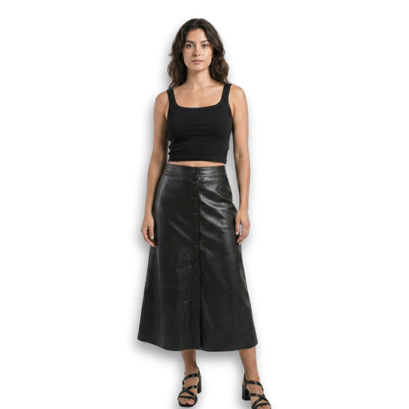 Saia Midi OMK Couro com Botões REF 337