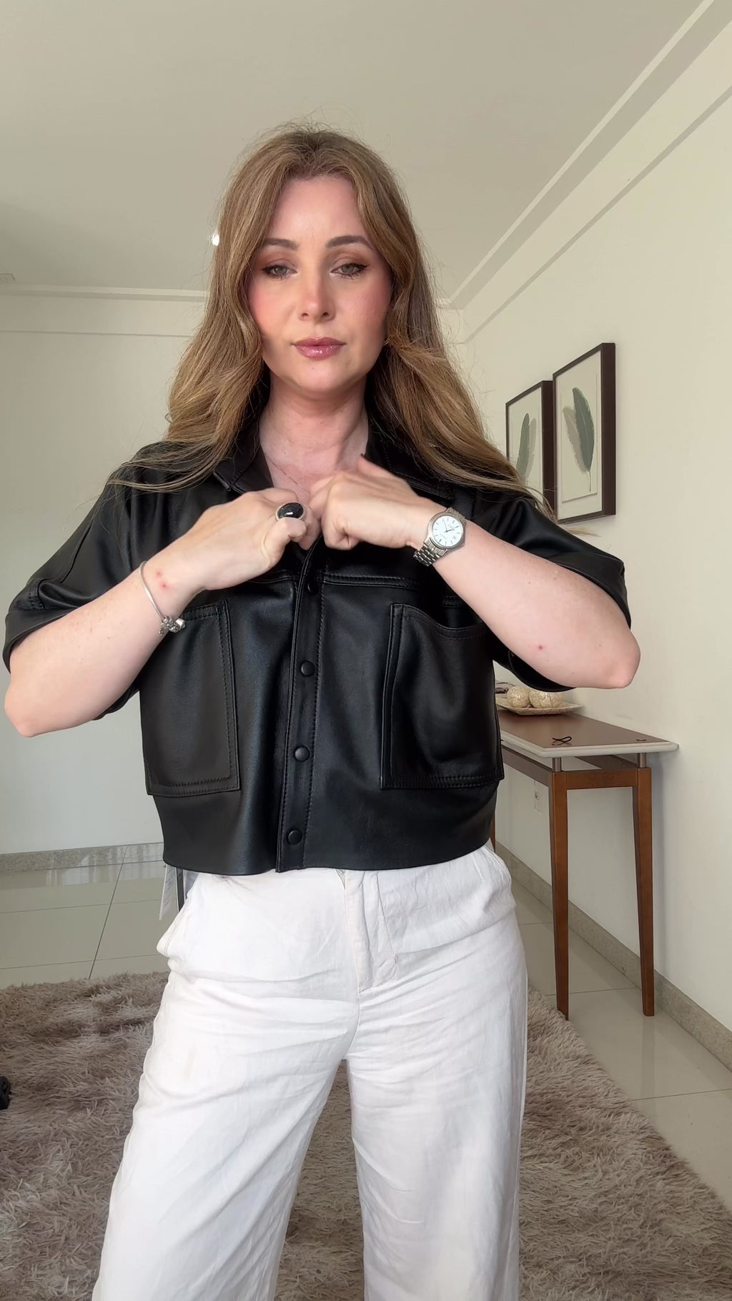 Camisa Cropped em Pelica Manga Curta Ref 369