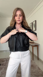 Camisa Cropped em Pelica Manga Curta Ref 369