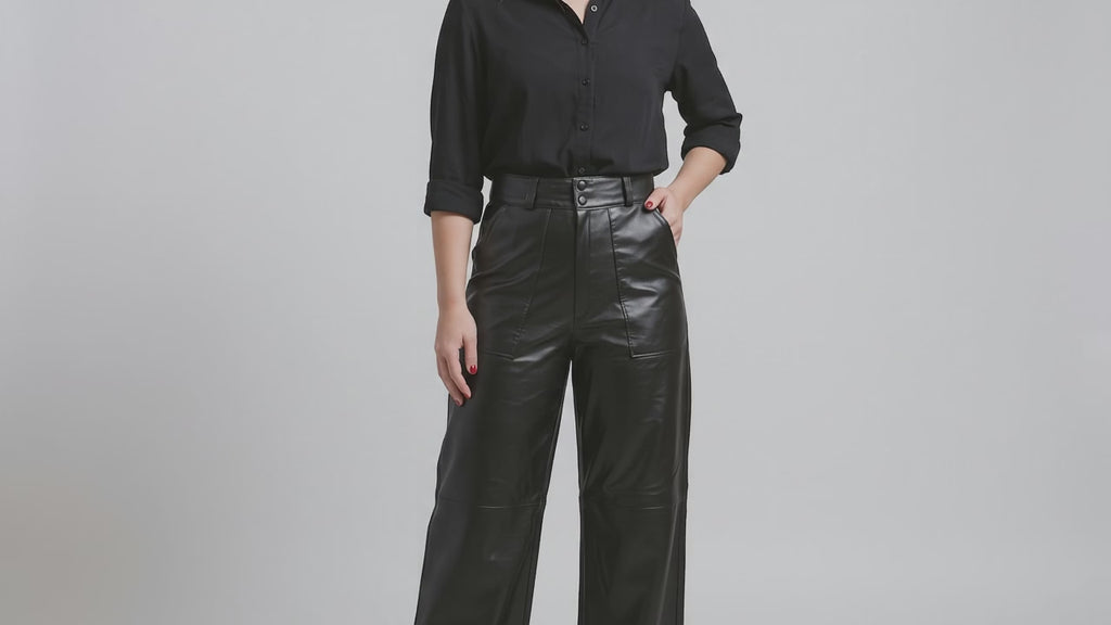 Pantalón Wide Leg Cuero OMK con bolsillos delanteros REF 333