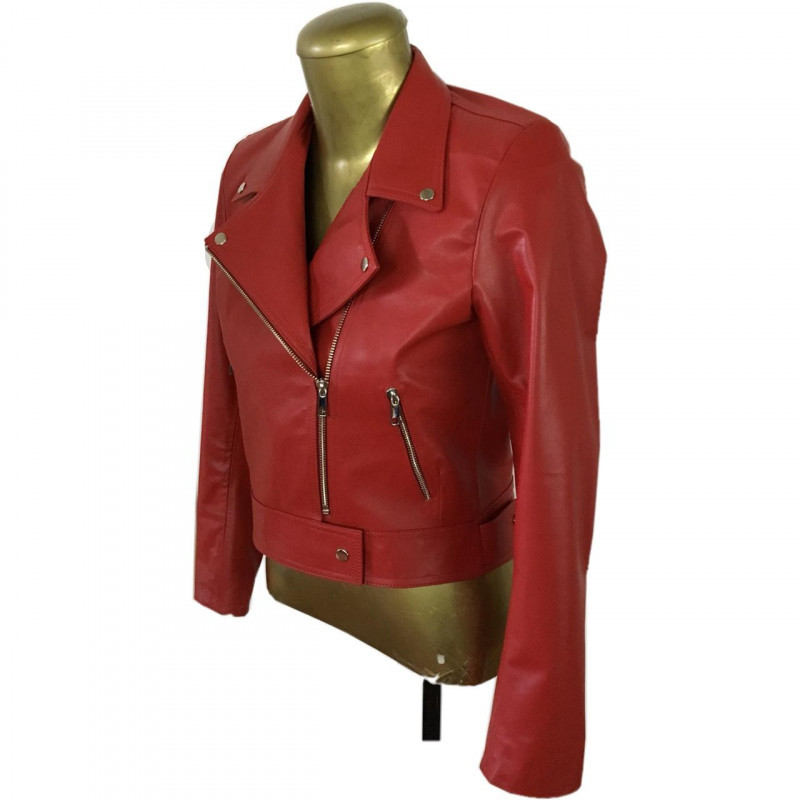 jaqueta de couro vermelha feminina