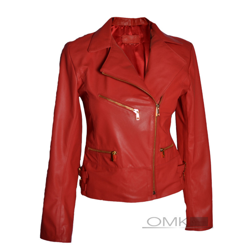 jaqueta couro feminina vermelha